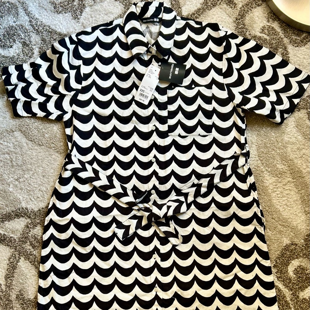 Marimekko x Uniqlo Bold Wave Print Shirt Dress XXS